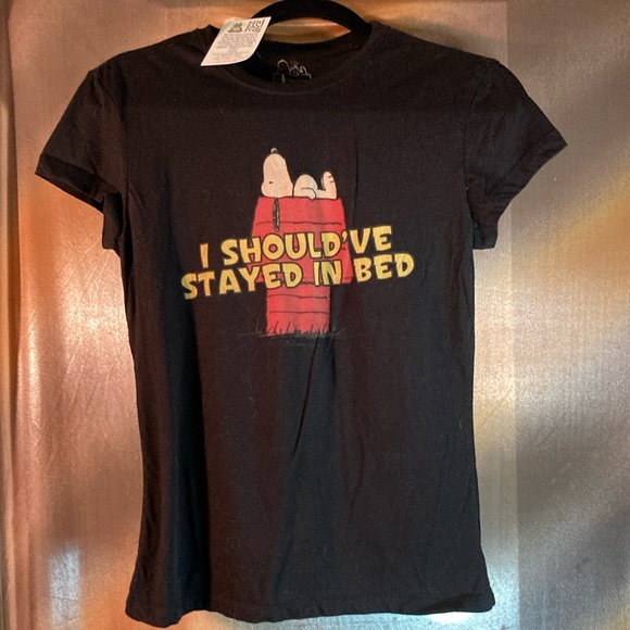 Peanuts black Large t-shirt. 30” chest “I should’ve stayed in bed”. M - Picture 1 of 4